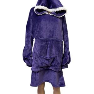 Purple Wearable Blanket Lots of Pockets Hoodie Oversized Sweatshirt One Size